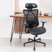 Mesh Office Chair, Ergonomic Office Chairs with Wheels, Adjustable Lumbar Support,Armrest, Headrest-Tilt High Back Desk Chair with Mute Wheel for Office, Home, Gaming