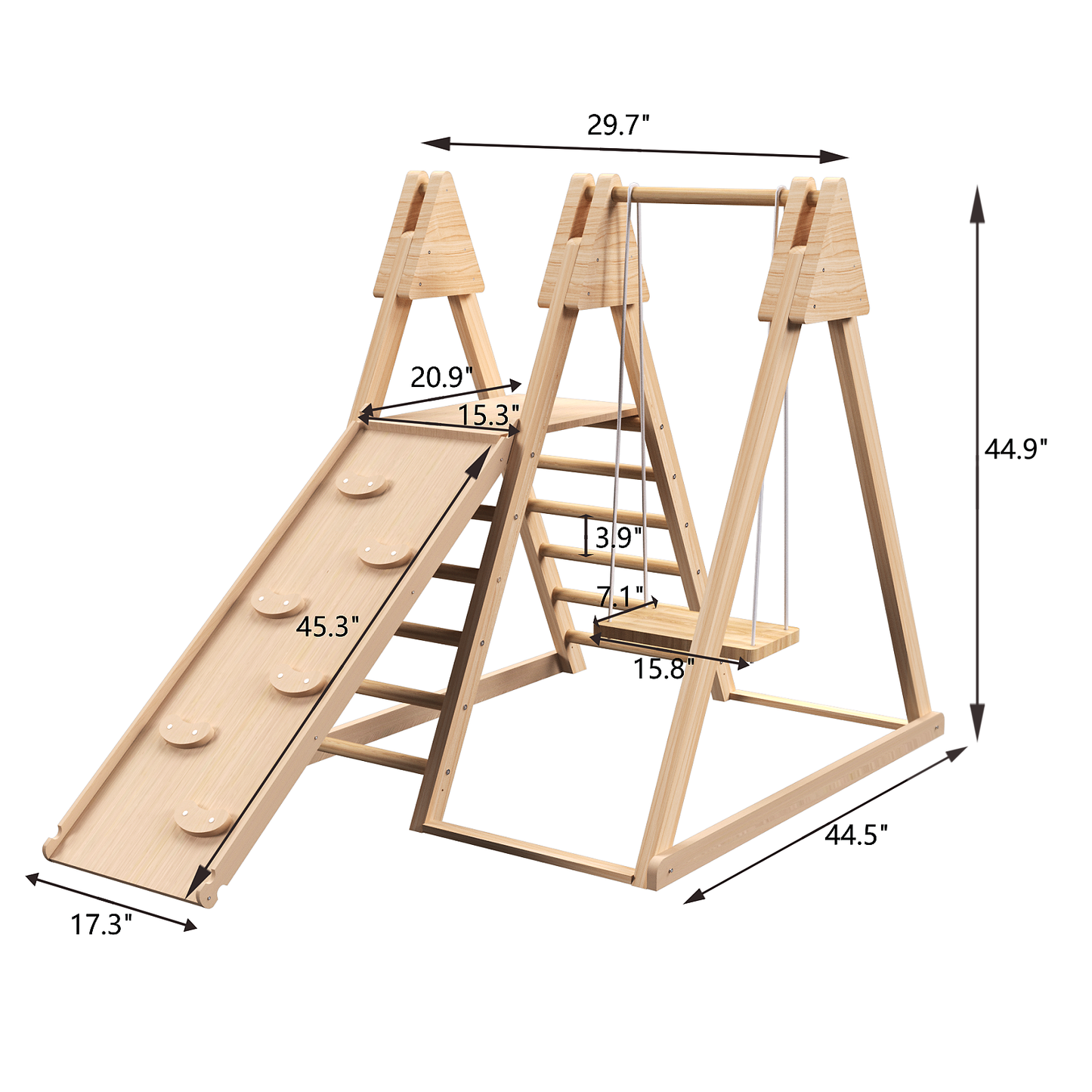 4-in-1 Indoor Play Gym - Jungle Gym Playset with Baby Swing, Slide, Ladder, and Climbing Wall - Foldable Wooden Playset - Indoor Jungle Gym for Kids