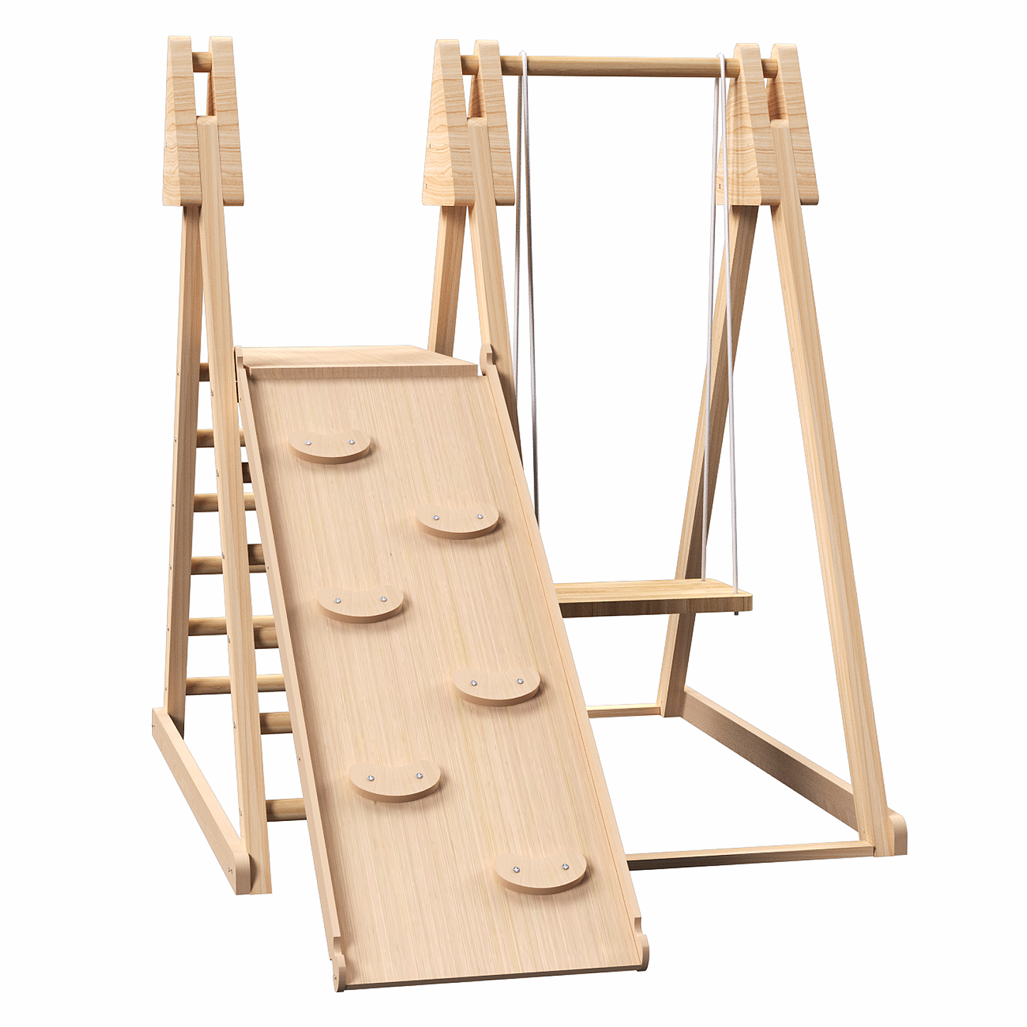 4-in-1 Indoor Play Gym - Jungle Gym Playset with Baby Swing, Slide, Ladder, and Climbing Wall - Foldable Wooden Playset - Indoor Jungle Gym for Kids