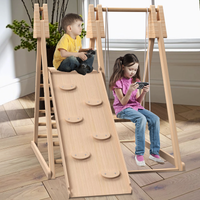 4-in-1 Indoor Play Gym - Jungle Gym Playset with Baby Swing, Slide, Ladder, and Climbing Wall - Foldable Wooden Playset - Indoor Jungle Gym for Kids