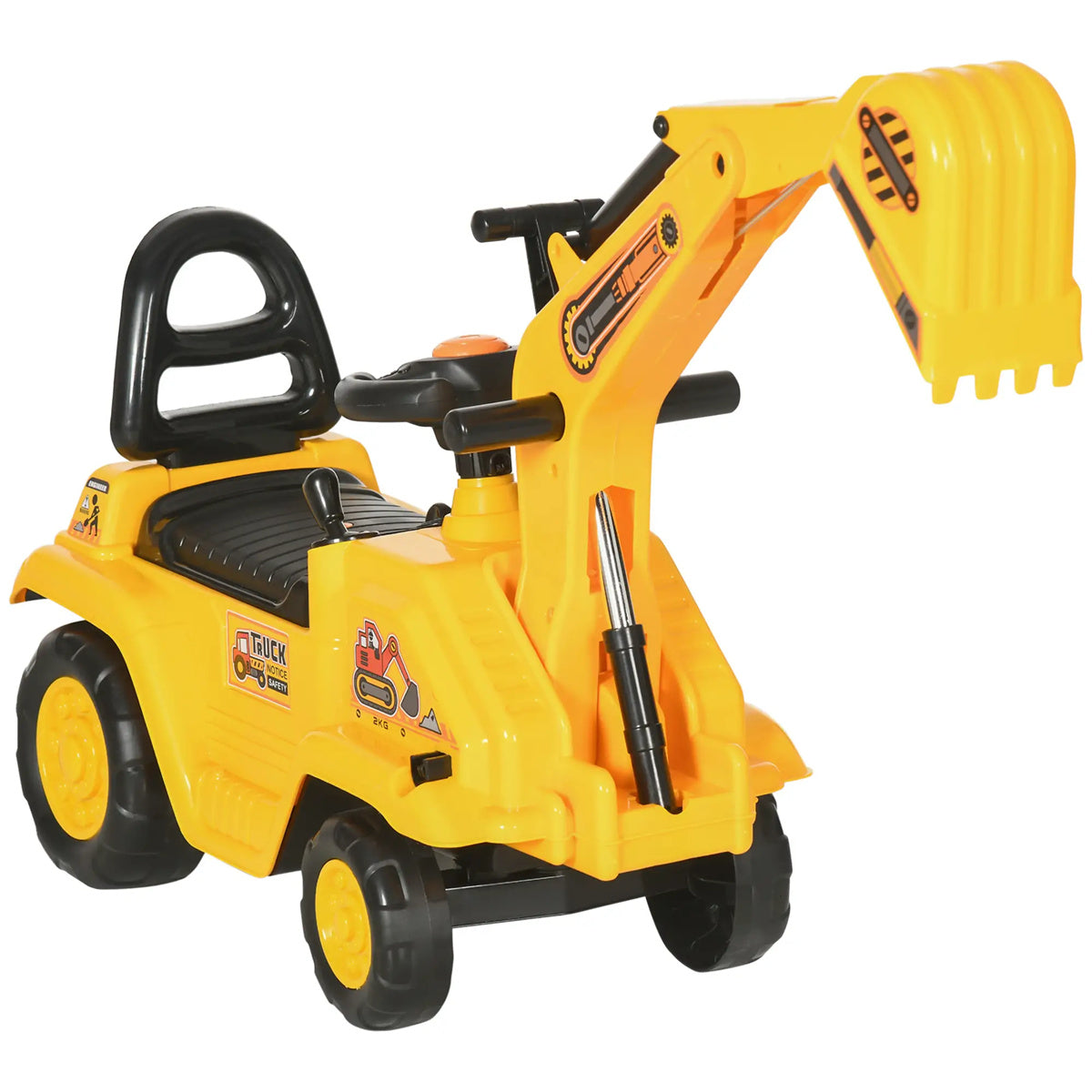 2-in-1 Ride On Excavator Pull Cart with Horn