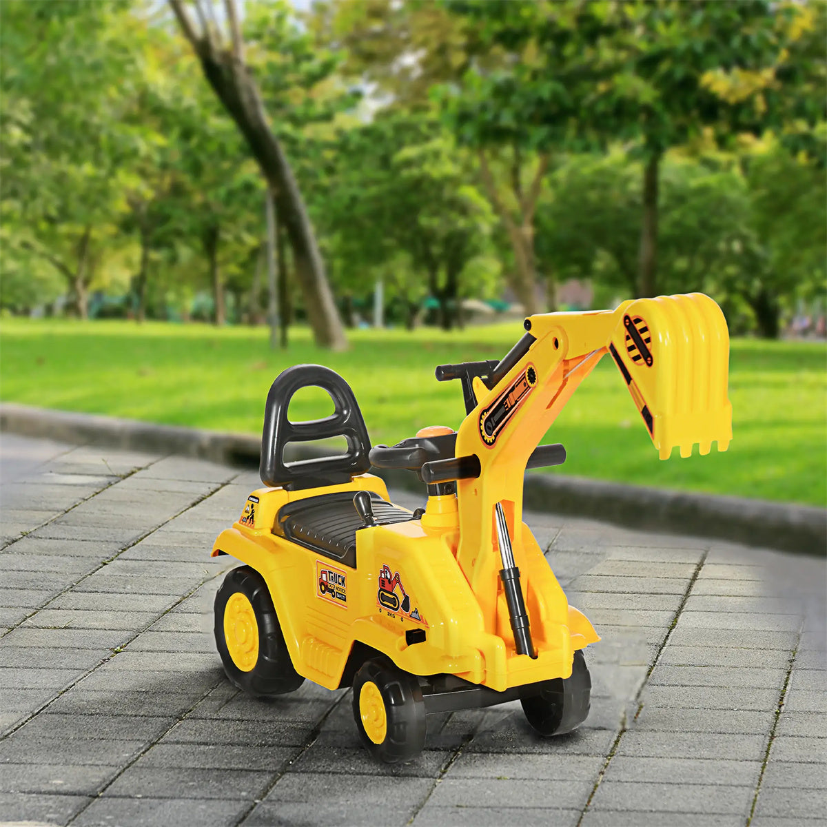 2-in-1 Ride On Excavator Pull Cart with Horn