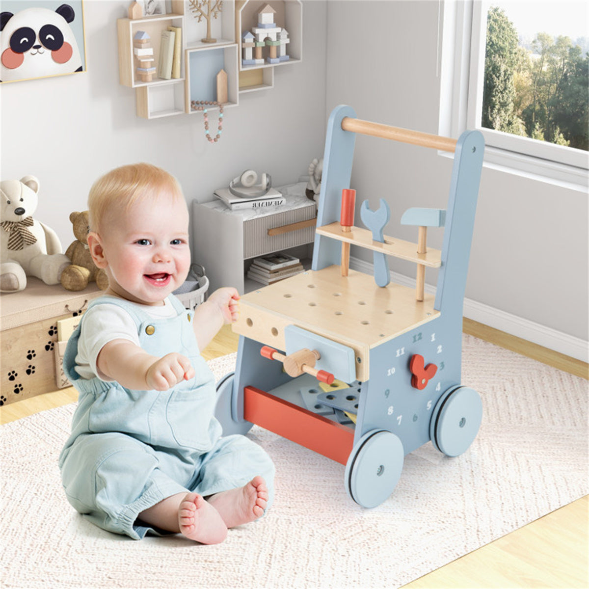 Wooden Baby Walker with Multi-Activity Center