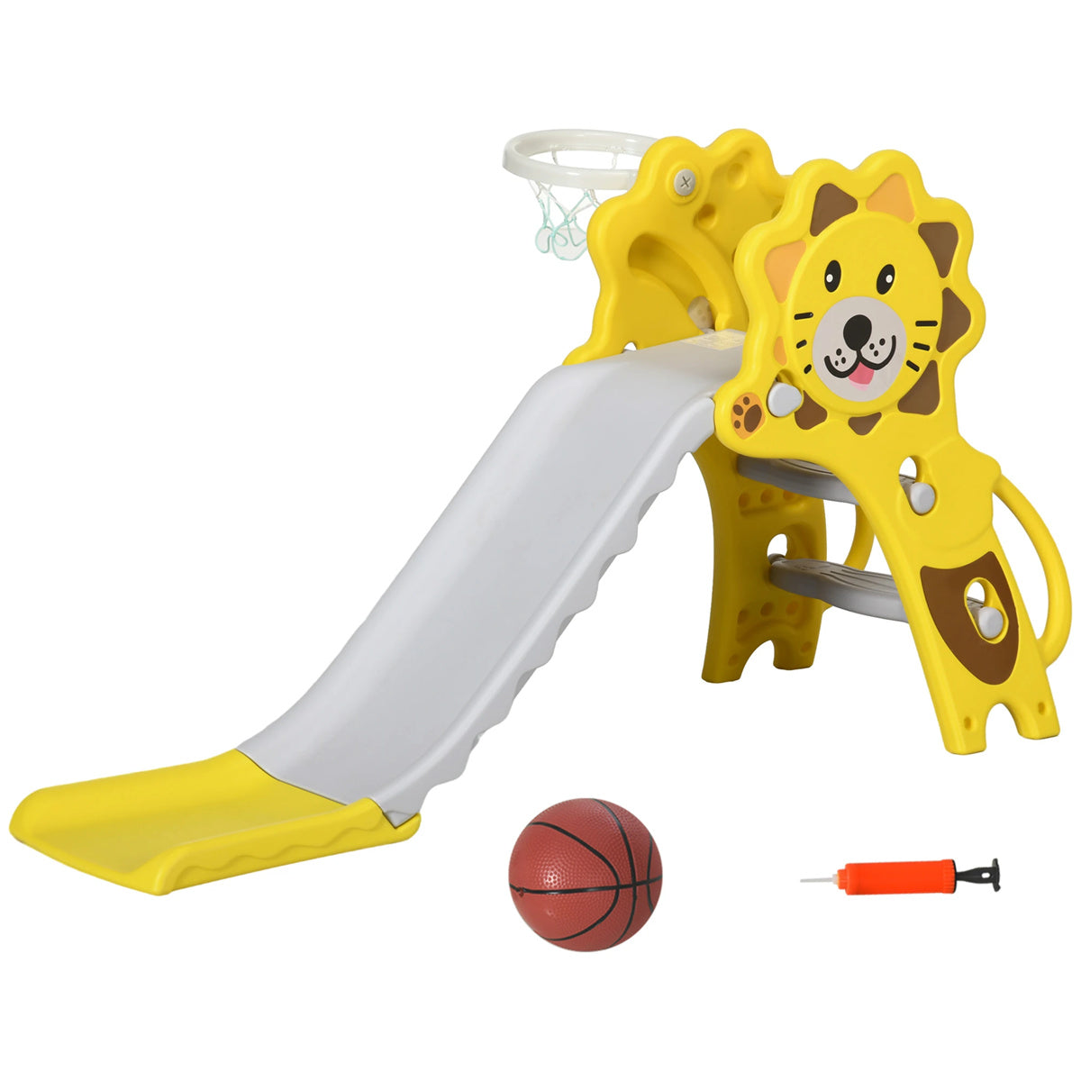 Yellow Toddler Slide for Indoors with Basketball Hoop