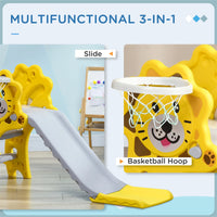 Yellow Toddler Slide for Indoors with Basketball Hoop