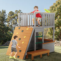 Kids Playhouse Outdoor,Wooden Play House Play set for Kids– Large, Sturdy, Realistic Design with lookout post,telescope and climb ramp– Perfect for 3-6 Children