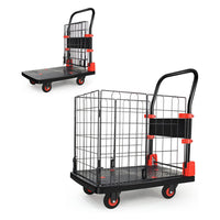 Foldable Platform Push Hand Truck Cart, Basket Cage Cart, 330 lbs. Weight Capacity