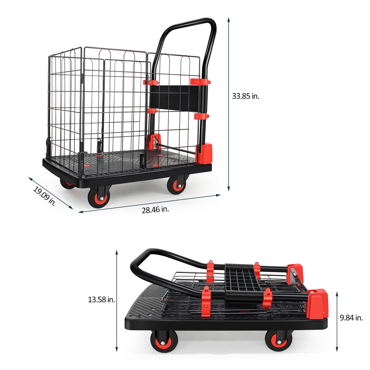 Foldable Platform Push Hand Truck Cart, Basket Cage Cart, 330 lbs. Weight Capacity