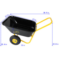 Two-wheeled barrow, garden cart, 10-inch pneumatic wheels(Yellow + Black)