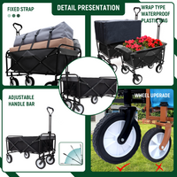 360lbs Collapsible Foldable Wagon Cart with strapping system ,Beach Wagon Utility Cart Utility Wagon Grocery Cart for Camping Shopping Sports Gardening Fishing Supports 3pcs plastic Liner bag black