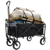 360lbs Collapsible Foldable Wagon Cart with strapping system ,Beach Wagon Utility Cart Utility Wagon Grocery Cart for Camping Shopping Sports Gardening Fishing Supports 3pcs plastic Liner bag black