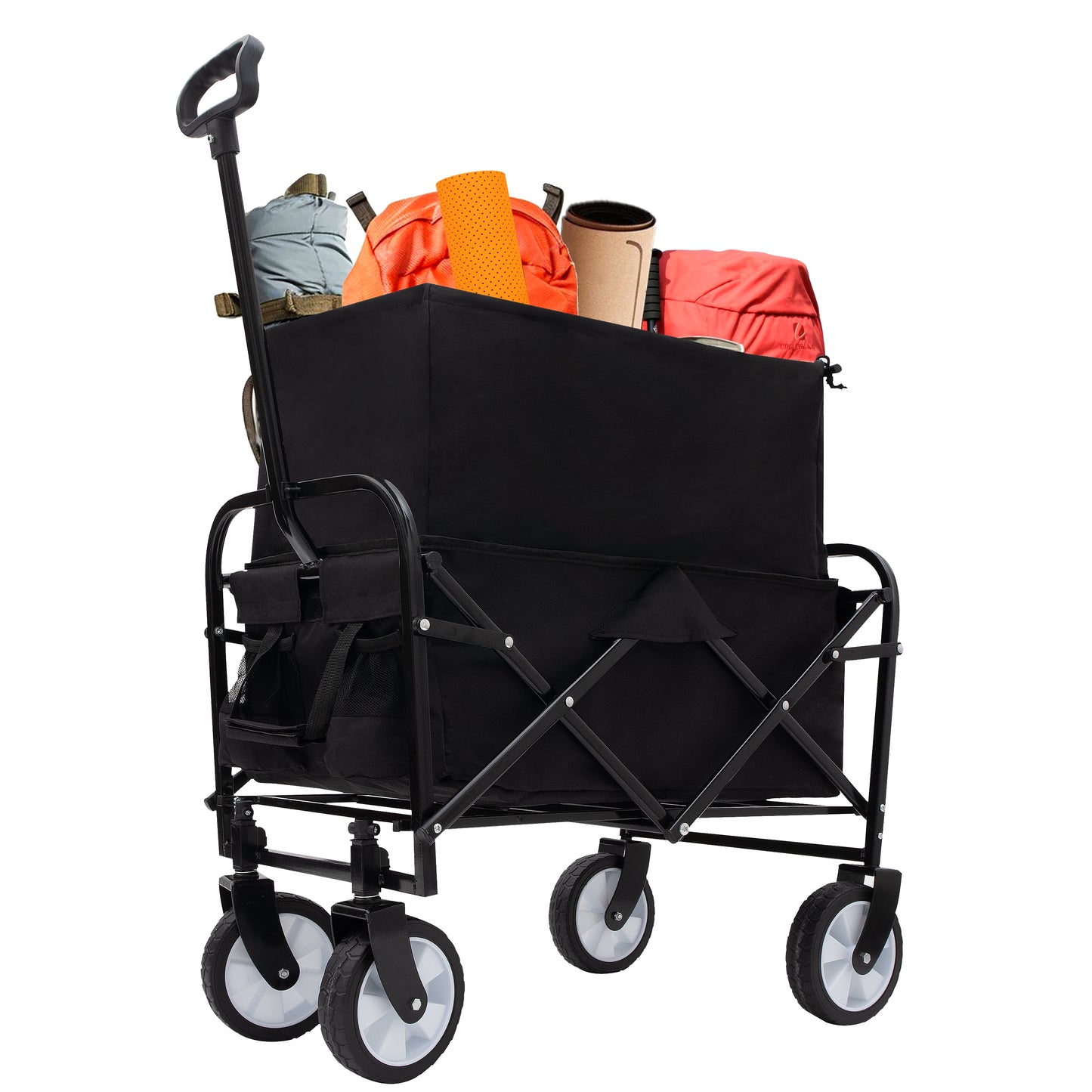 Multi-use Bag Collapsible Foldable Wagon Cart Beach Wagon Heavy Duty Utility Cart Utility Wagon Grocery Cart for for Camping ,3pcs  plastic Liner bag /Cover ,black