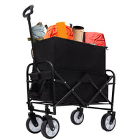 Multi-use Bag Collapsible Foldable Wagon Cart Beach Wagon Heavy Duty Utility Cart Utility Wagon Grocery Cart for for Camping ,3pcs  plastic Liner bag /Cover ,black