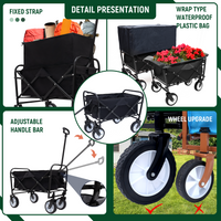 Multi-use Bag Collapsible Foldable Wagon Cart Beach Wagon Heavy Duty Utility Cart Utility Wagon Grocery Cart for for Camping ,3pcs  plastic Liner bag /Cover ,black