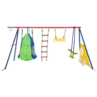 XNS092 rinbow colour interesting four function swingset with net swing and face to face metal plastic safe swing seat 550lbs for outdoor playground for age 3+