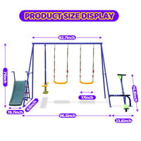 Swing Sets for Backyard, 5 In 1 Swing Set, Heavy-Duty Swingset Outdoor, 700LBS Metal Swing with Stand, Swing Set with Slide and Glider, 2 Blet Swings