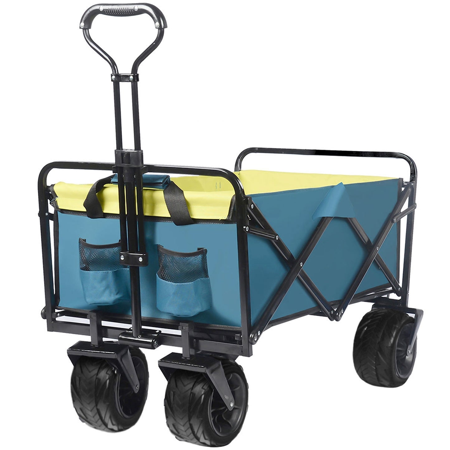 Collapsible Wagon Cart Heavy Duty Foldable Beach Wagon with Big Wheels for Sand All-Terrain Utility Beach Cart for Sand, Outdoor Sports, Garden Camping