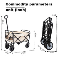 Extention Collapsible Foldable Wagon Cart Beach Wagon Heavy Duty Utility Cart Utility Wagon Grocery Cart for for Camping Shopping Sports Gardeing Fishing Supports 225lbs  cream