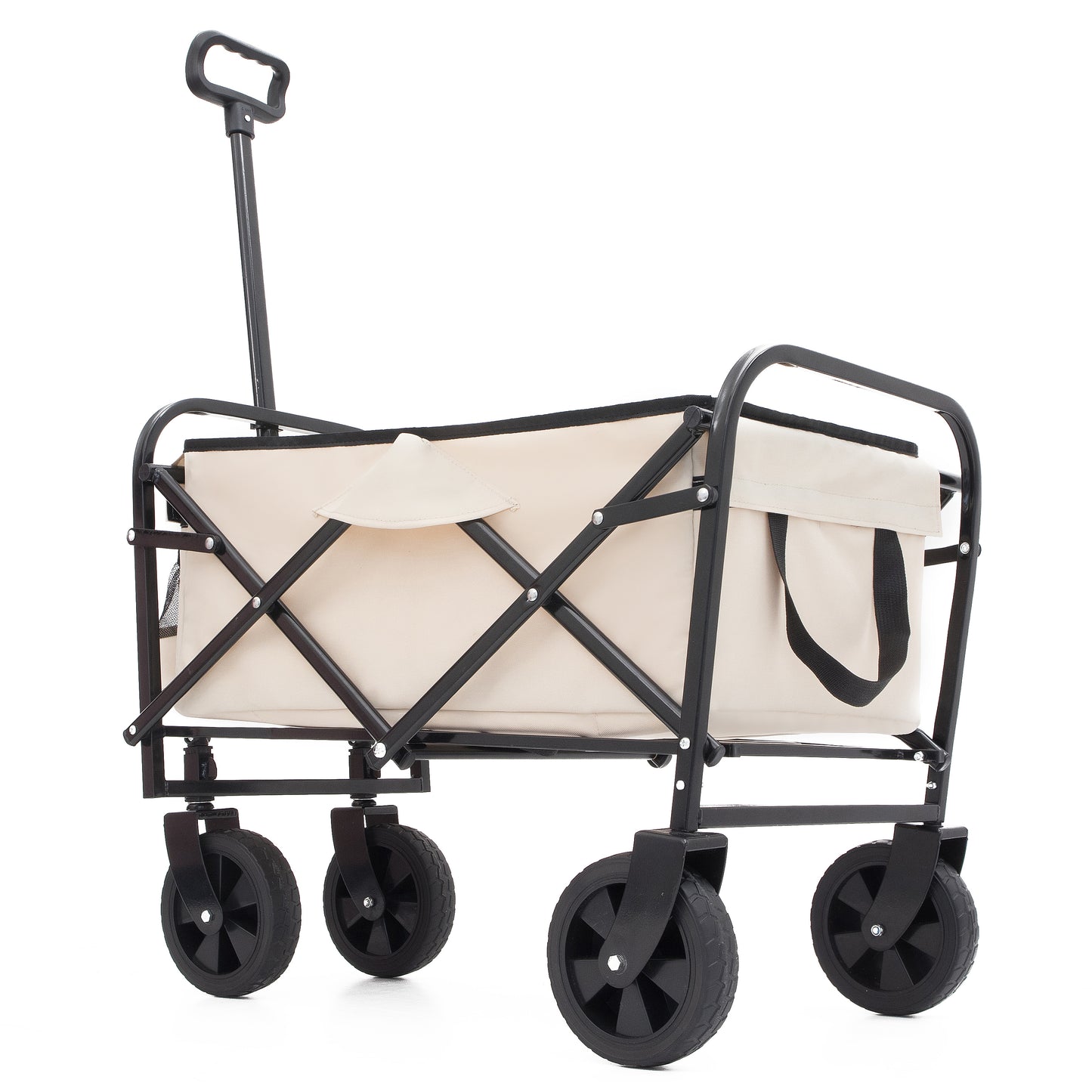 Extention Collapsible Foldable Wagon Cart Beach Wagon Heavy Duty Utility Cart Utility Wagon Grocery Cart for for Camping Shopping Sports Gardeing Fishing Supports 225lbs  cream