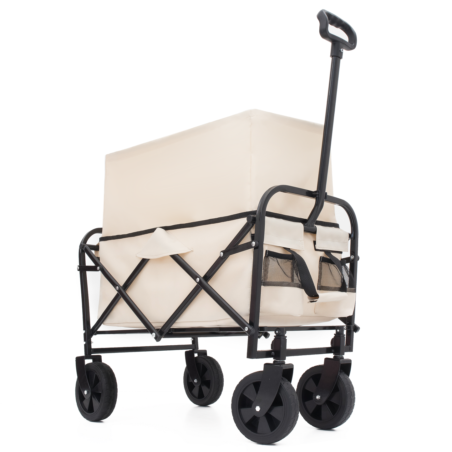 Extention Collapsible Foldable Wagon Cart Beach Wagon Heavy Duty Utility Cart Utility Wagon Grocery Cart for for Camping Shopping Sports Gardeing Fishing Supports 225lbs  cream