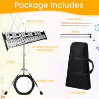 30 Notes Percussion Glockenspiel with  Mallets Sticks Stand