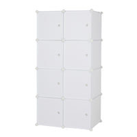 8 Cube Organizer Stackable Plastic Cube Storage Shelves Design Multifunctional Modular Closet Cabinet with Hanging Rod White