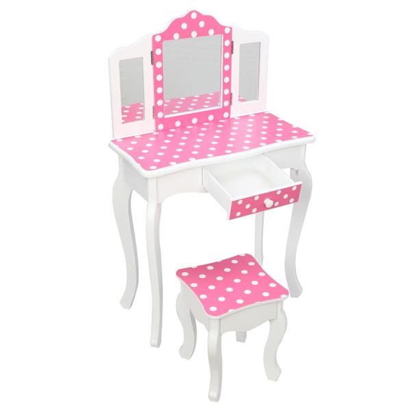 Three-Fold Mirror Single-Drawing Curved Foot Children Dressing Table Red Dots