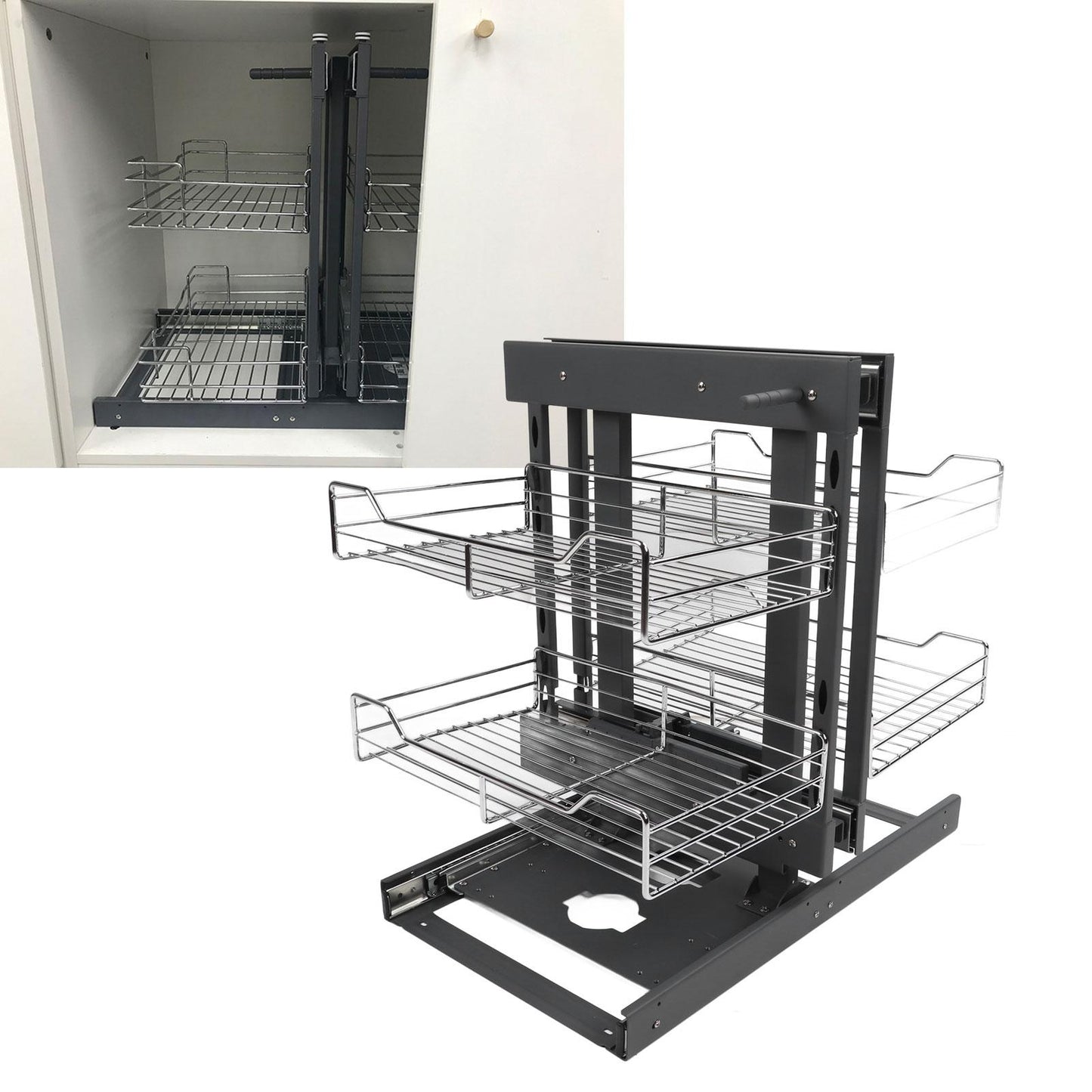 800mm Blind Corner Pull Out Organizer for Kitchen Cabinets - Slide Out Spice and Seasoning Rack