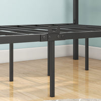 Canopy Metal Bed with Headboard Mattress Foundationt Platform  Bed Frame Metal Slat, Black Queen Size