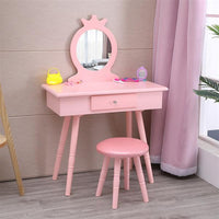 Children's Single Mirror Single Drawer Round Foot Dresser Pink