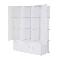 12 Cube Organizer Stackable Plastic Cube Storage Shelves Design Multifunctional Modular Closet Cabinet with Hanging Rod White