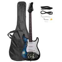 [Do Not Sell on Amazon]Glarry GST-E Electric Guitar Bag Shoulder Strap Pick Whammy Bar Cord Wrench Tool Blue