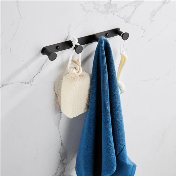 Towel Hook Matte Black Stainless Steel Towel Robe Coat Rack Rows of Four Hooks Bathroom Accessories for Home Storage Organization,Hallway,Foyer,Wall Mounted KJQ010-4HEI