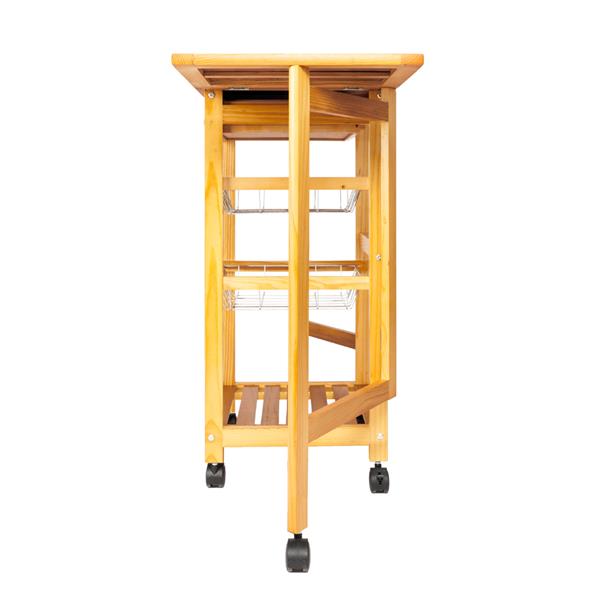 Portable Rolling Drop Leaf Kitchen Storage Trolley Cart Island Sapele Color