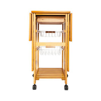 Portable Rolling Drop Leaf Kitchen Storage Trolley Cart Island Sapele Color