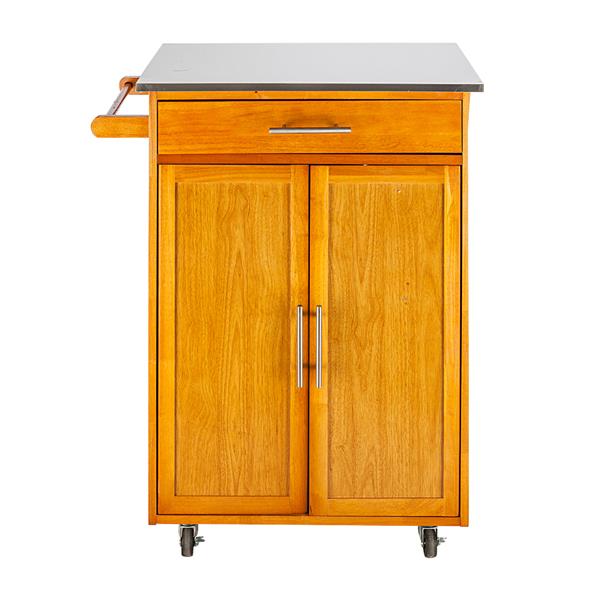 Moveable Kitchen Cart with Stainless Steel Table Top & One Drawer & One Cabinet Sapele