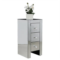 Mirrored Glass Bedside Table with Three Drawers Size S