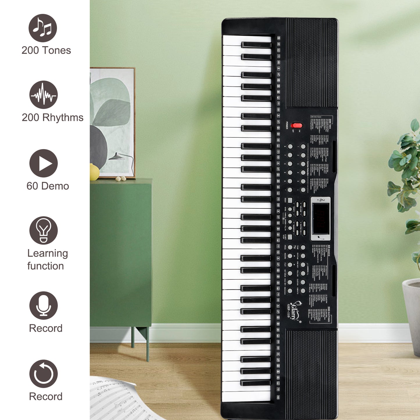 [Do Not Sell on Amazon]  Glarry GEP-110 61 Key Keyboard with Piano Stand, Piano Bench, Built In Speakers, Headphone, Microphone, Music Rest, LED Screen, 3 Teaching Modes for Beginners