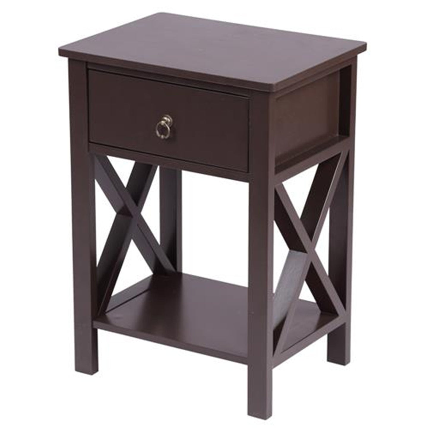 Nightstand Modern End Table, Side Table with 1 Drawer and Storage Shelf, Brown