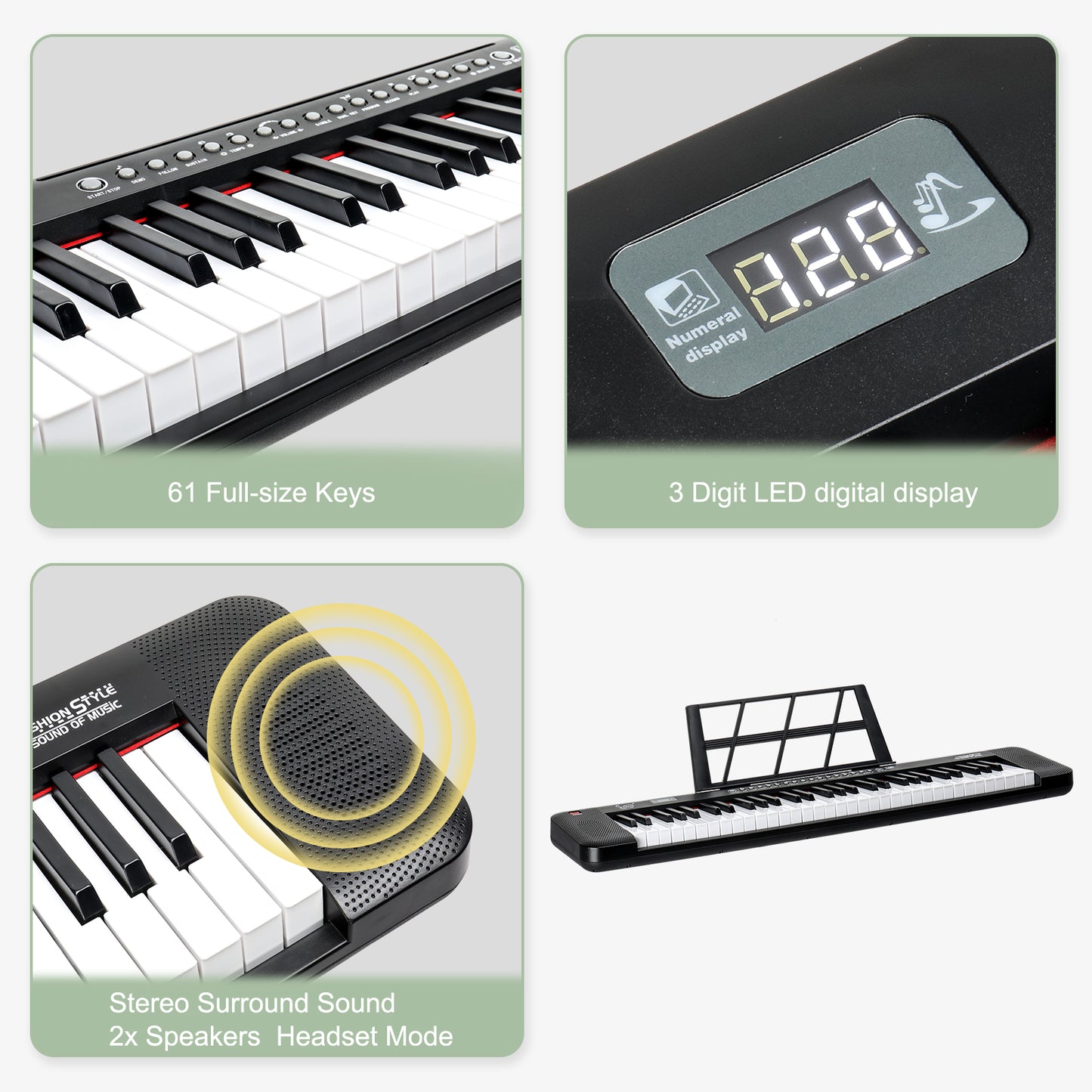 [Do Not Sell on Amazon]  Glarry GEP-109 61 Key Lighting Keyboard with Piano Stand, Piano Bench, Built In Speakers, Headphone, Microphone, Music Rest, LED Screen, 3 Teaching Modes for Beginners