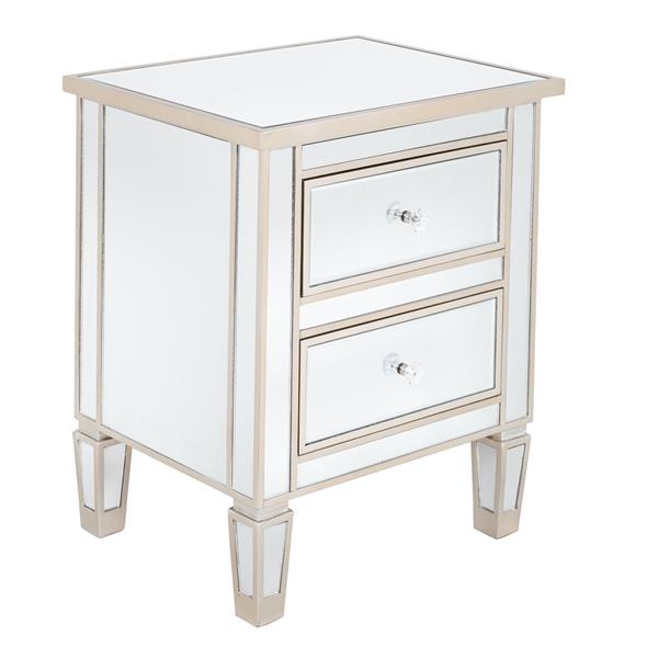 Modern and Contemporary Mirrored 2-Drawers Nightstand Bedside Table Silver Rose