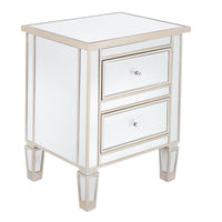 Modern and Contemporary Mirrored 2-Drawers Nightstand Bedside Table Silver Rose