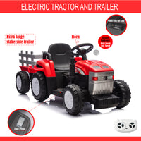 Red, 12V7AH Battery-Powered Toy Tractor with Trailer, Remote Control, Kids' Electric Excavator Vehicles with 2x35W Dual Motor, Treaded Tires, LED Lights, USB, Music, - Gifts for Boy, Girl