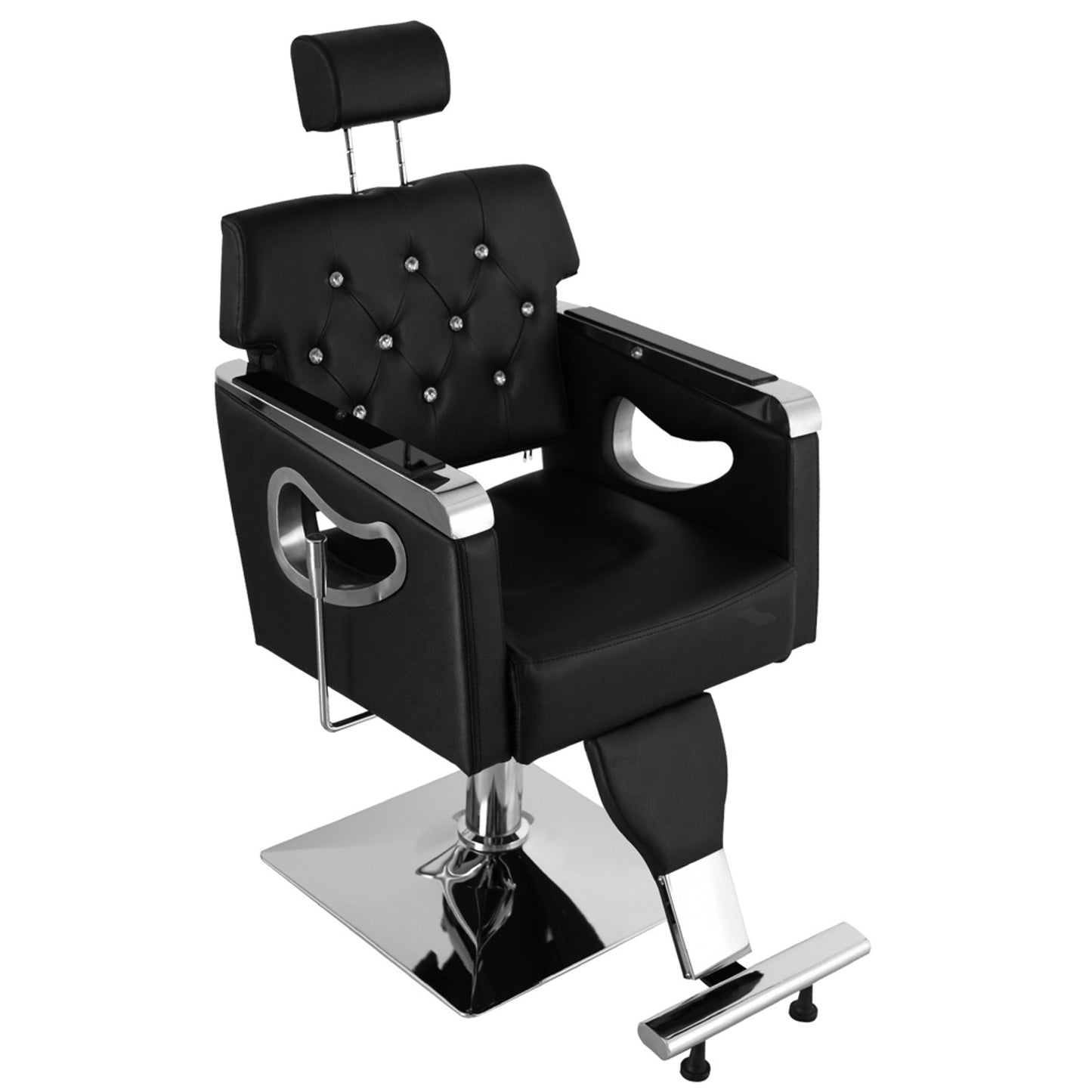 PVC Leather Cover Galvanized Square Tray with Footrest Retractable Barber Chair 300.00lbs Black HZ88111 N001