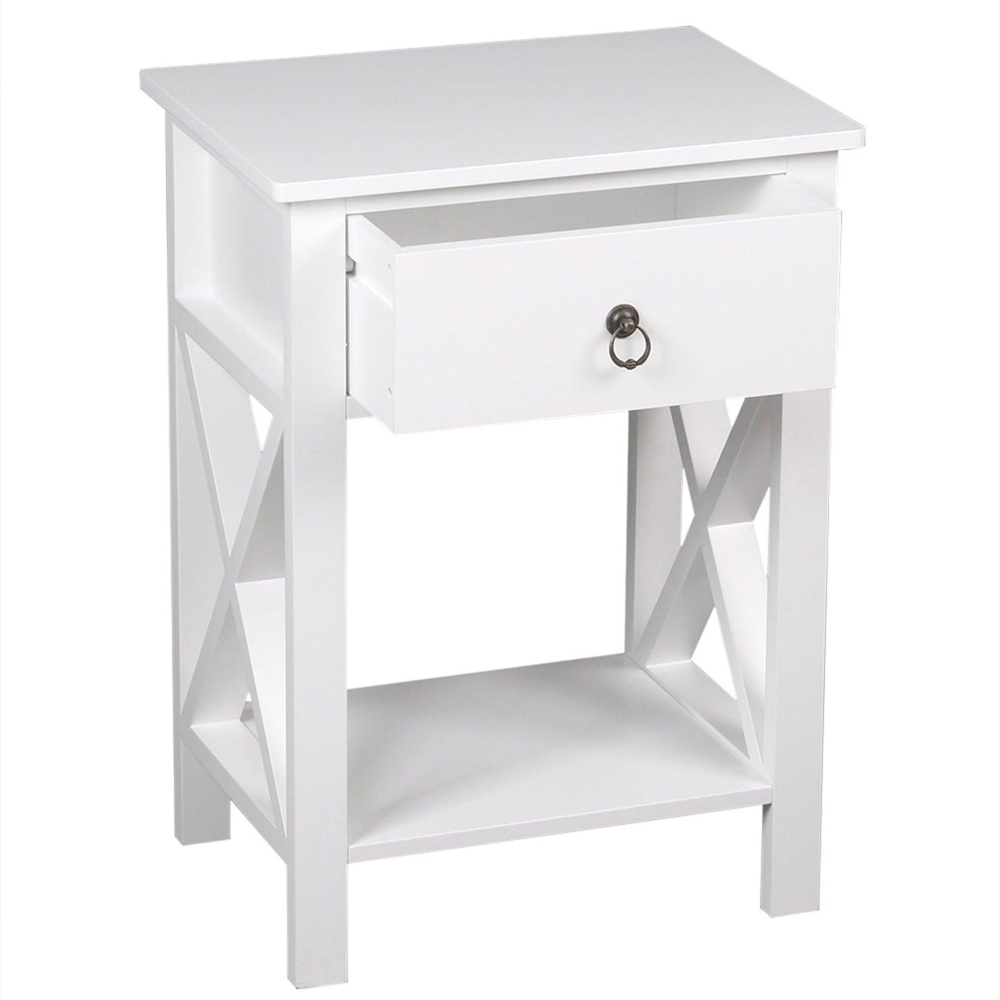 Nightstand Modern End Table, Side Table with 1 Drawer and Storage Shelf, White