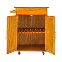 Moveable Kitchen Cart with Stainless Steel Table Top & One Drawer & One Cabinet Sapele