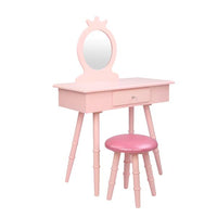 Children's Single Mirror Single Drawer Round Foot Dresser Pink