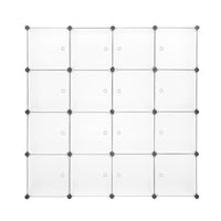 Modular Closet Organizer Plastic Cabinet, 16 Cube Wardrobe Cubby Shelving Storage Cubes Drawer Unit, DIY Modular Bookcase Closet System Cabinet with Doors for Clothes, Shoes, Toys, White