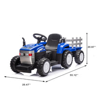 Blue, 12V7AH Battery-Powered Toy Tractor with Trailer, Remote Control, Kids' Electric Excavator Vehicles with 2x35W Dual Motor, Treaded Tires, LED Lights, USB, Music,   - Gifts for Boy, Girl