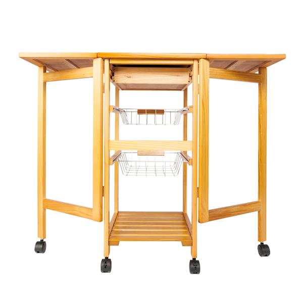 Portable Rolling Drop Leaf Kitchen Storage Trolley Cart Island Sapele Color